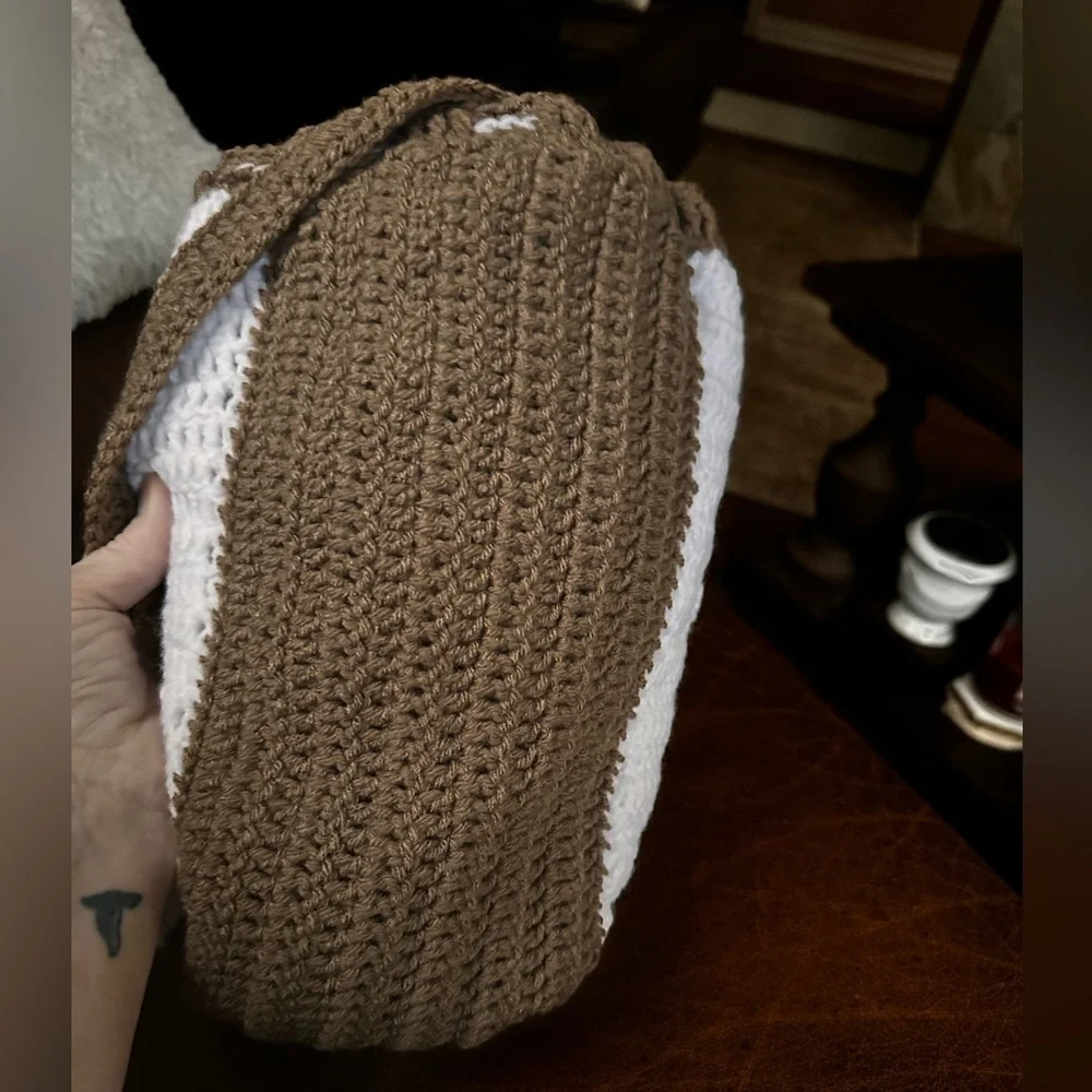 Handcrafted bohemian style hobo hand knit crochet bucket handbag tote purse